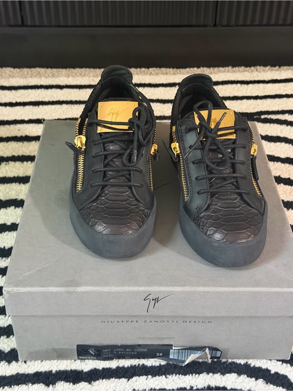 Giuseppe Zanotti Black Leather Low-Top Sneakers with Gold Hardware